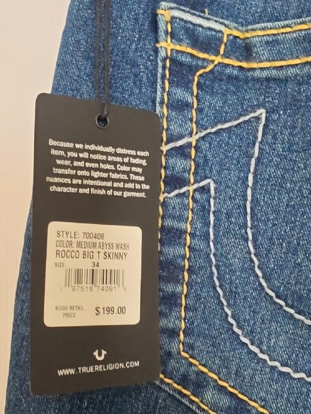True Religion Rocco Relaxed Skinny Big Stitch Jeans - New